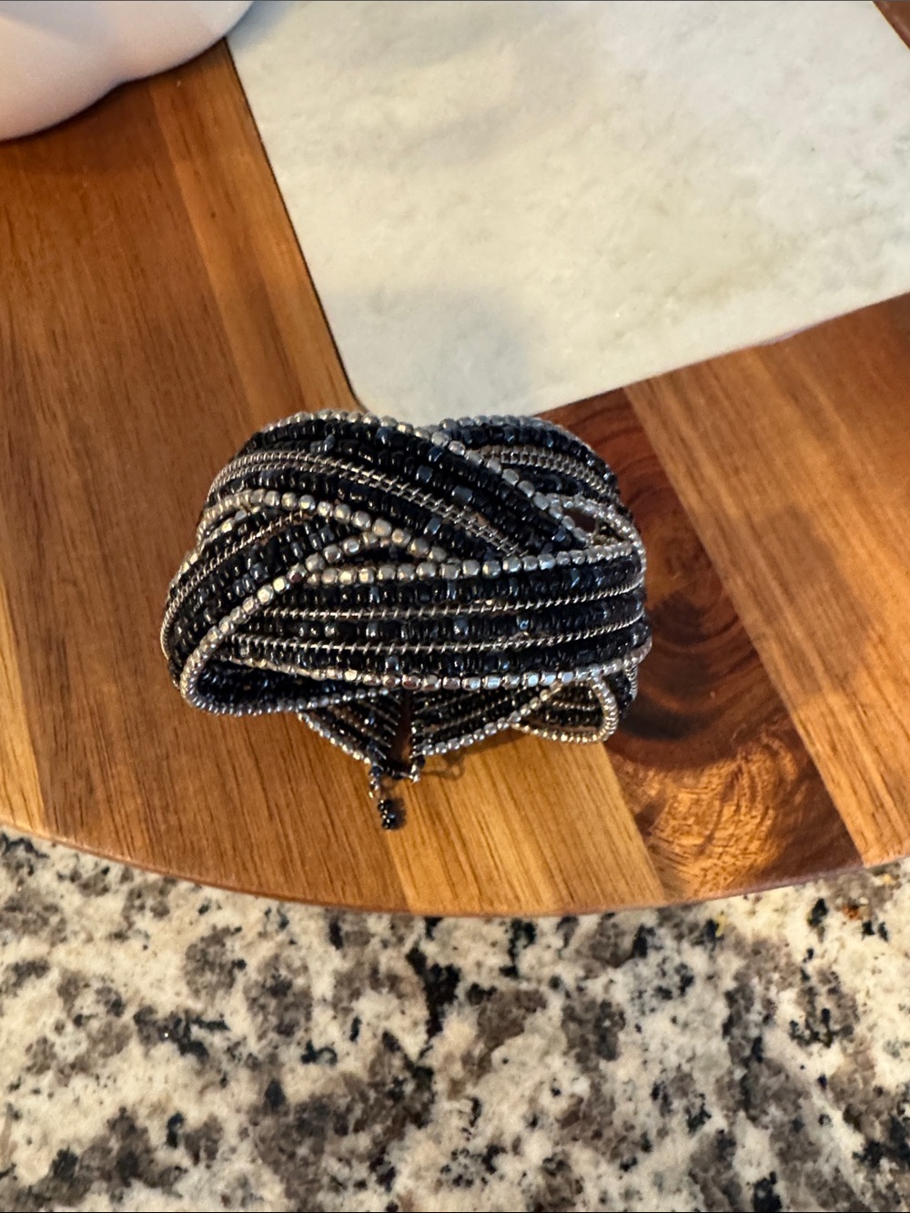 Beaded Wrap Bracelet - Black and Silver